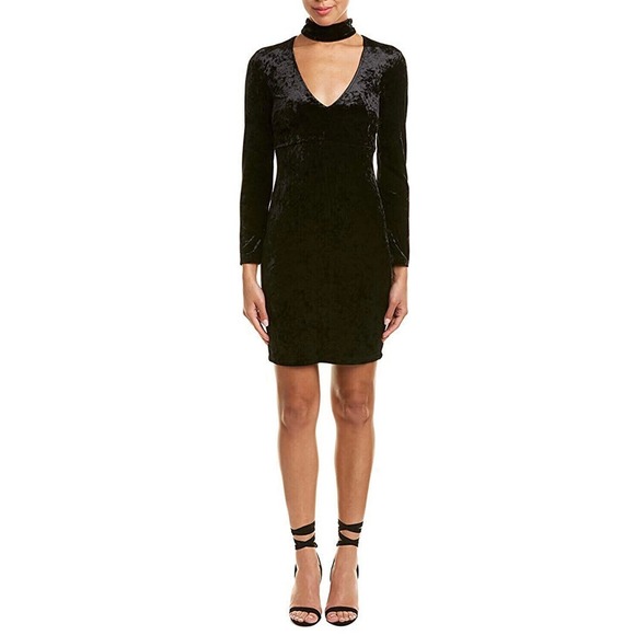 Bardot 'Kira' Black Velvet Sheath Dress Size 6/S Choker Collar Plunging Neckline - Picture 1 of 7
